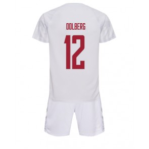 Danmark Kasper Dolberg #12 Bortaställ Barn VM 2022 Kortärmad (+ Korta byxor)